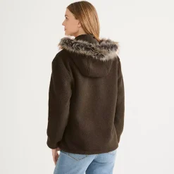 Women's Hooded Half Zip Faux Fur Sherpa Fleece Pullover