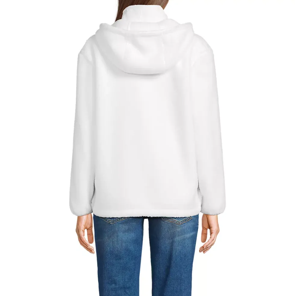 Women's Hooded Half Zip Faux Fur Sherpa Fleece Pullover