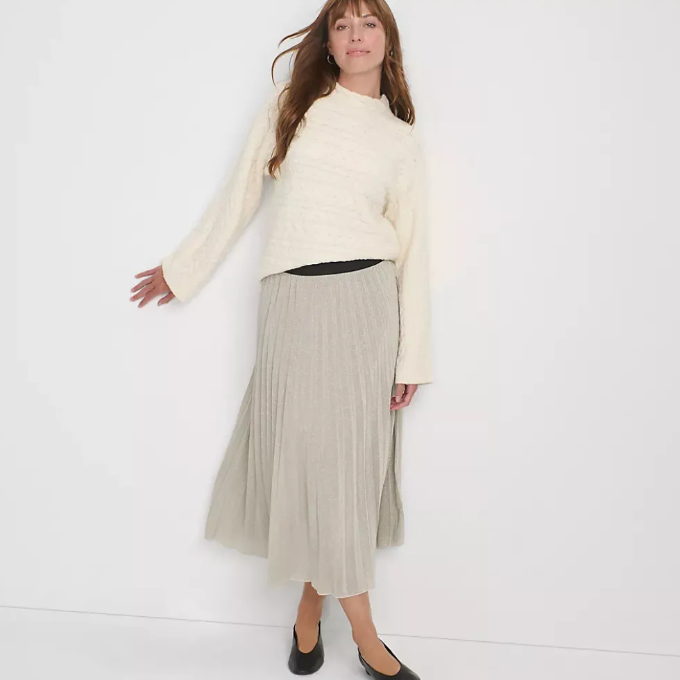 Women's Knit Foil Pleated Midi Skirt