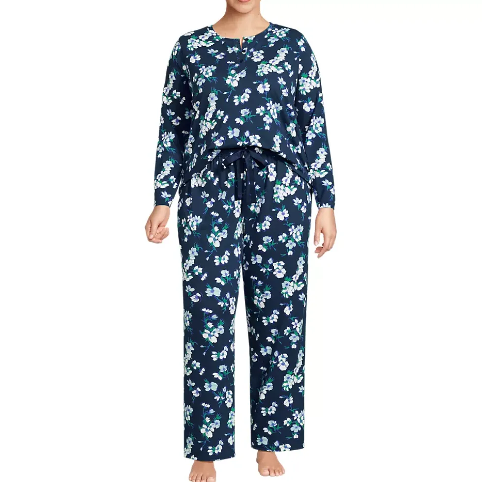 Women's Knit 2 Piece Pajama Set - Long Sleeve Top and Pants