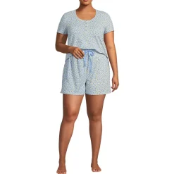 Women's Knit 2 Piece Pajama Set - Short Sleeve Top and Shorts