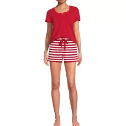 Women's Knit 2 Piece Pajama Set - Short Sleeve Top and Shorts