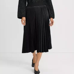 Women's Knit Velvet Pleated Midi Skirt