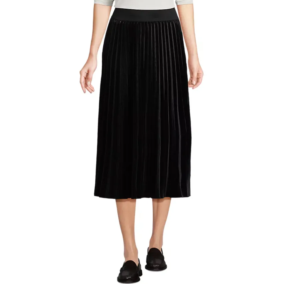 Women's Knit Velvet Pleated Midi Skirt