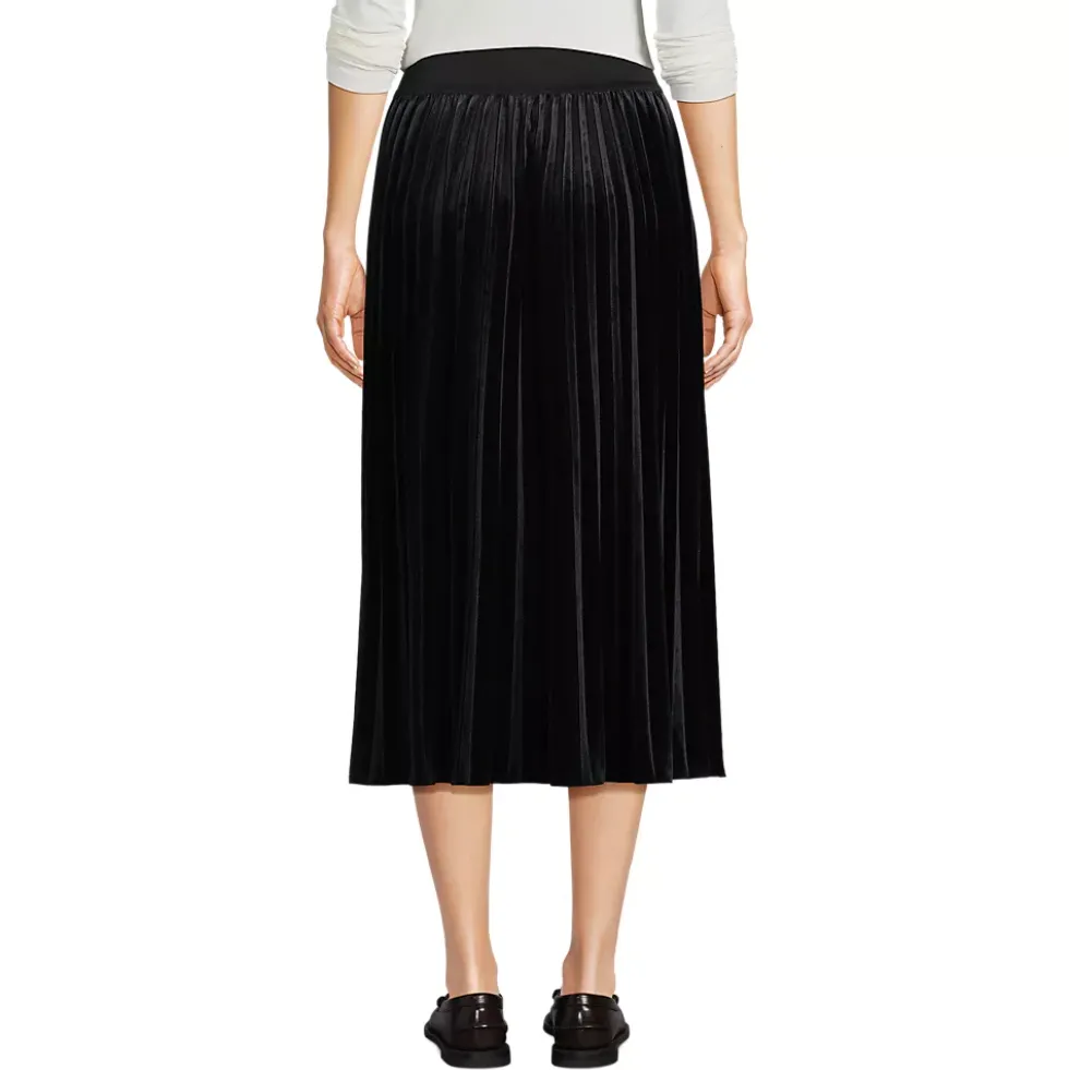 Women's Knit Velvet Pleated Midi Skirt