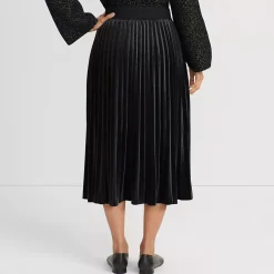 Women's Knit Velvet Pleated Midi Skirt