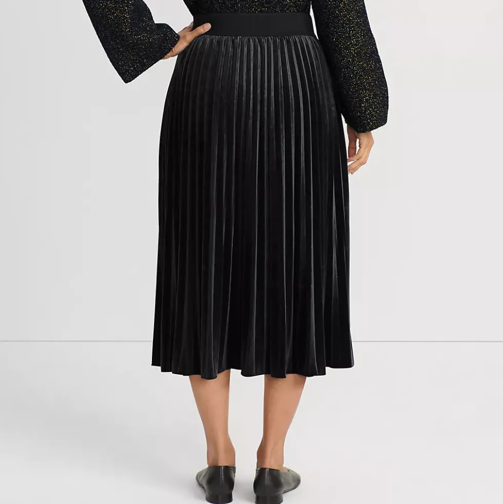 Women's Knit Velvet Pleated Midi Skirt