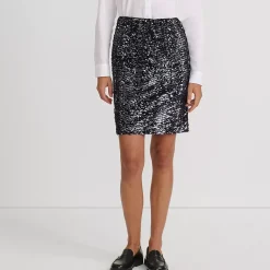 Women's Knit Velvet Sequin Above the Knee Skirt