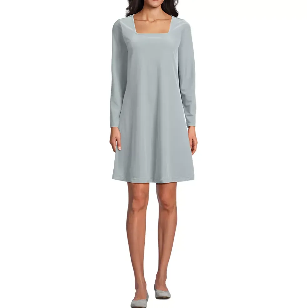 Women's Knit Velvet Square Neck Dress