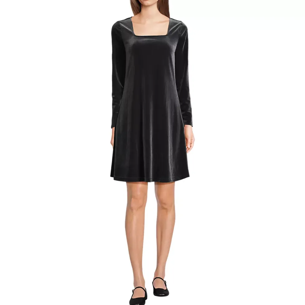Women's Knit Velvet Square Neck Dress
