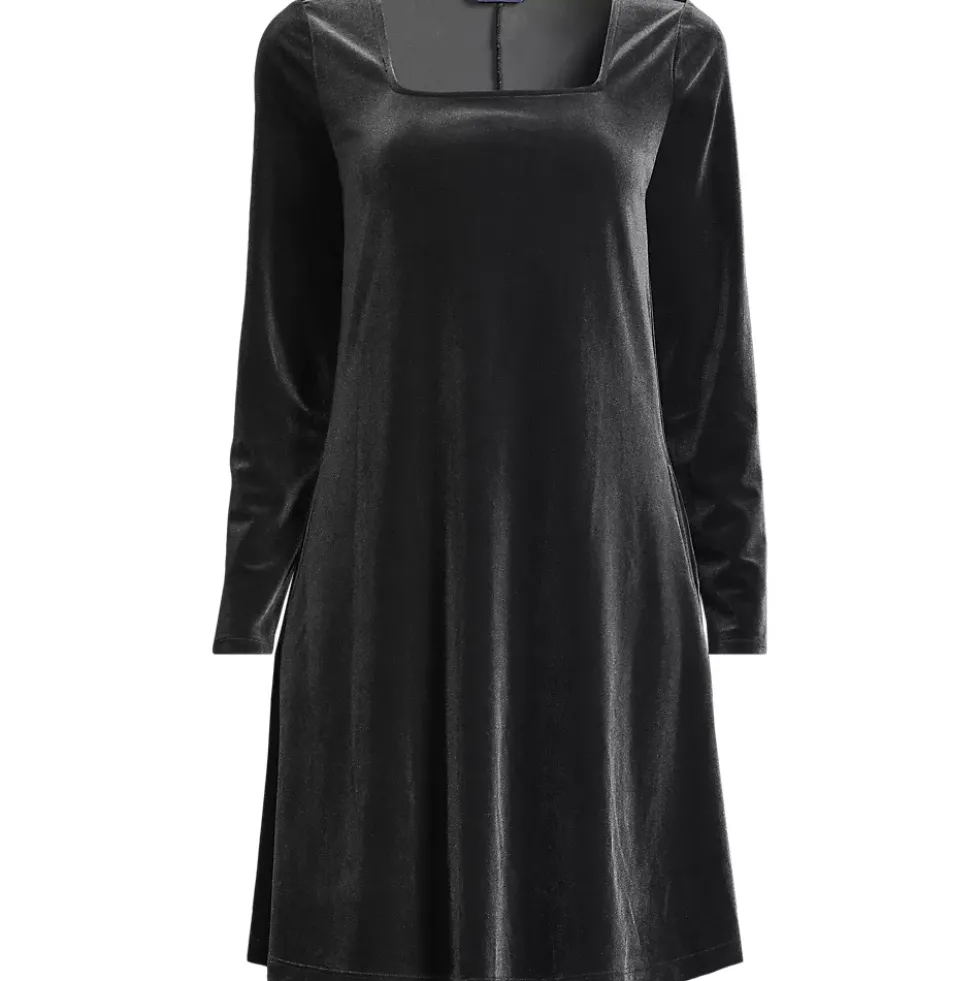 Women's Knit Velvet Square Neck Dress