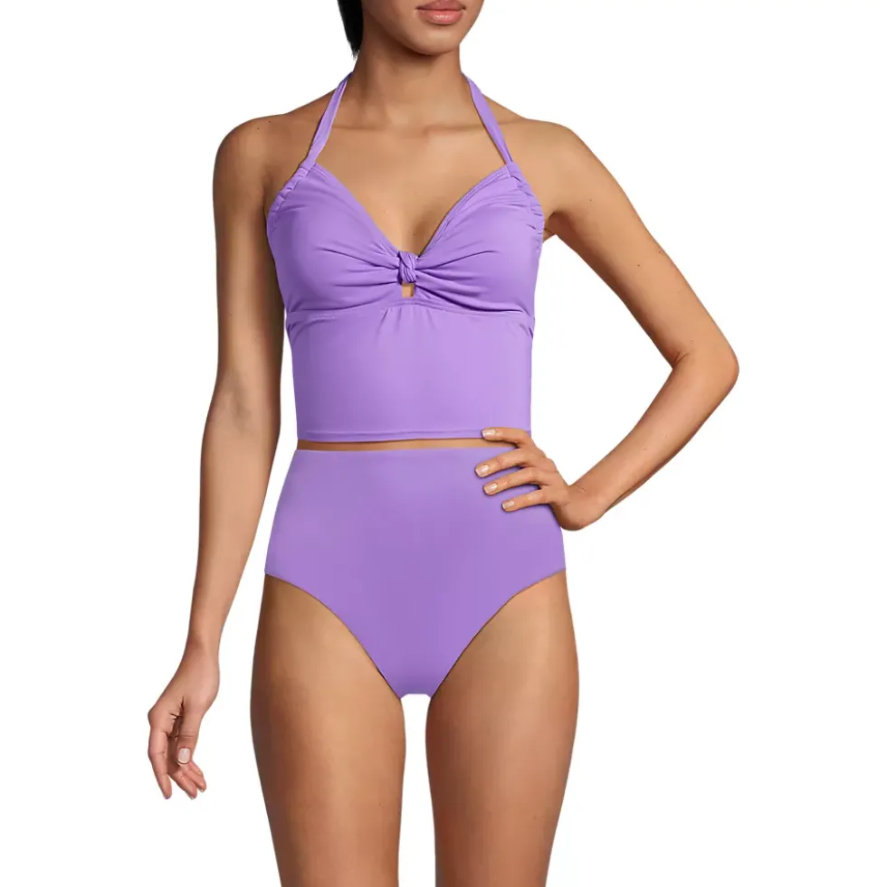Women's Knot Front Halter Tankini Swimsuit Top