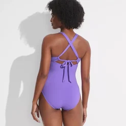 Women's Knot Front V-neck High Leg One Piece Swimsuit
