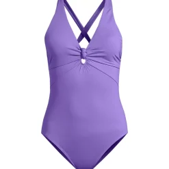 Women's Knot Front V-neck High Leg One Piece Swimsuit