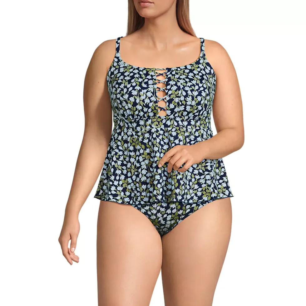 Women's Lace-up Flutter Tankini Swimsuit Top