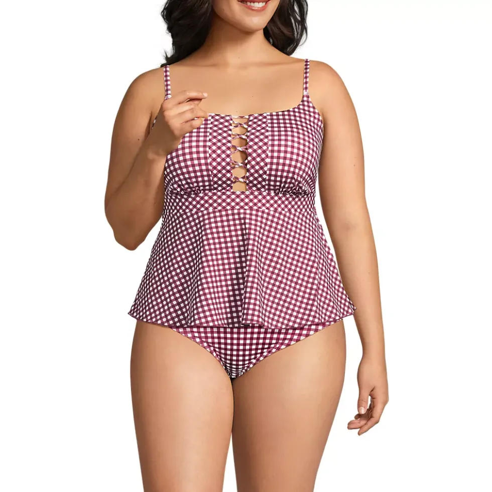 Women's Lace-up Flutter Tankini Swimsuit Top
