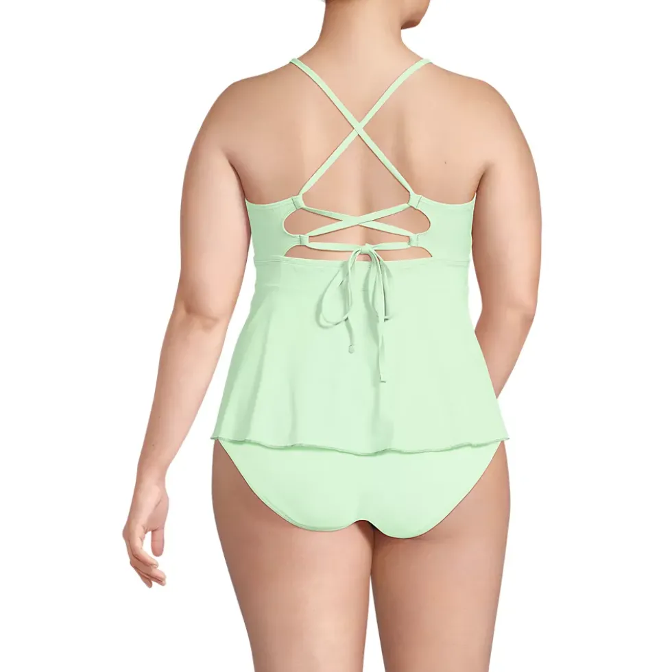 Women's Lace-up Flutter Tankini Swimsuit Top