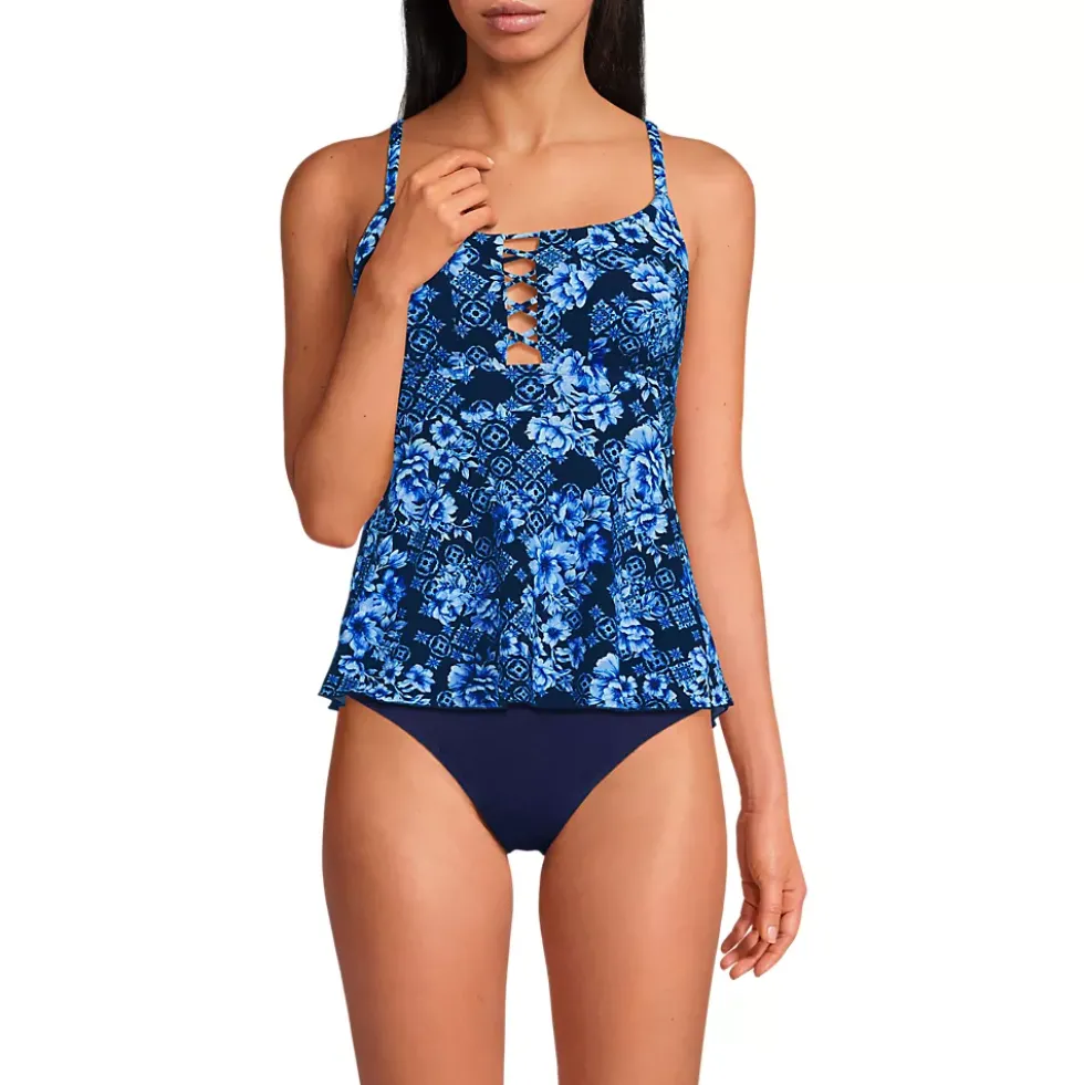 Women's Lace-up Flutter Tankini Swimsuit Top