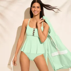 Women's Lace-up Flutter Tankini Swimsuit Top