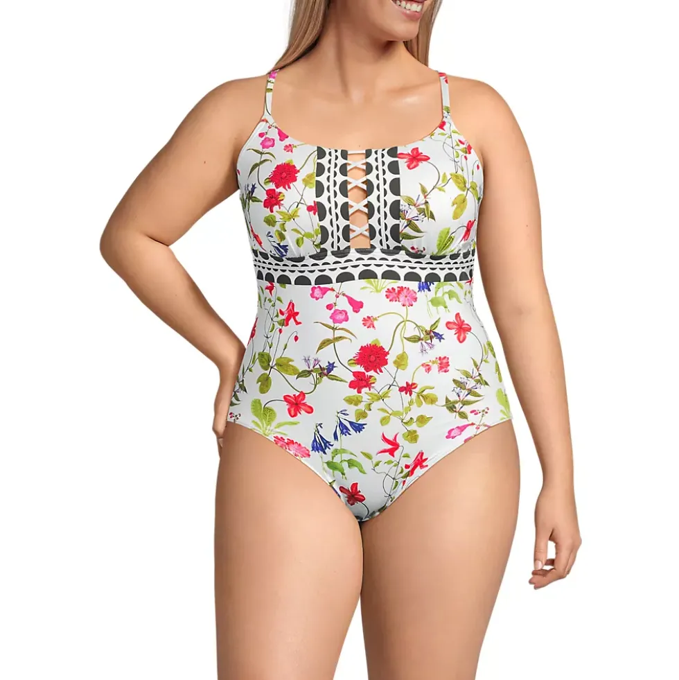 Women's Lace Up One Piece Swimsuit