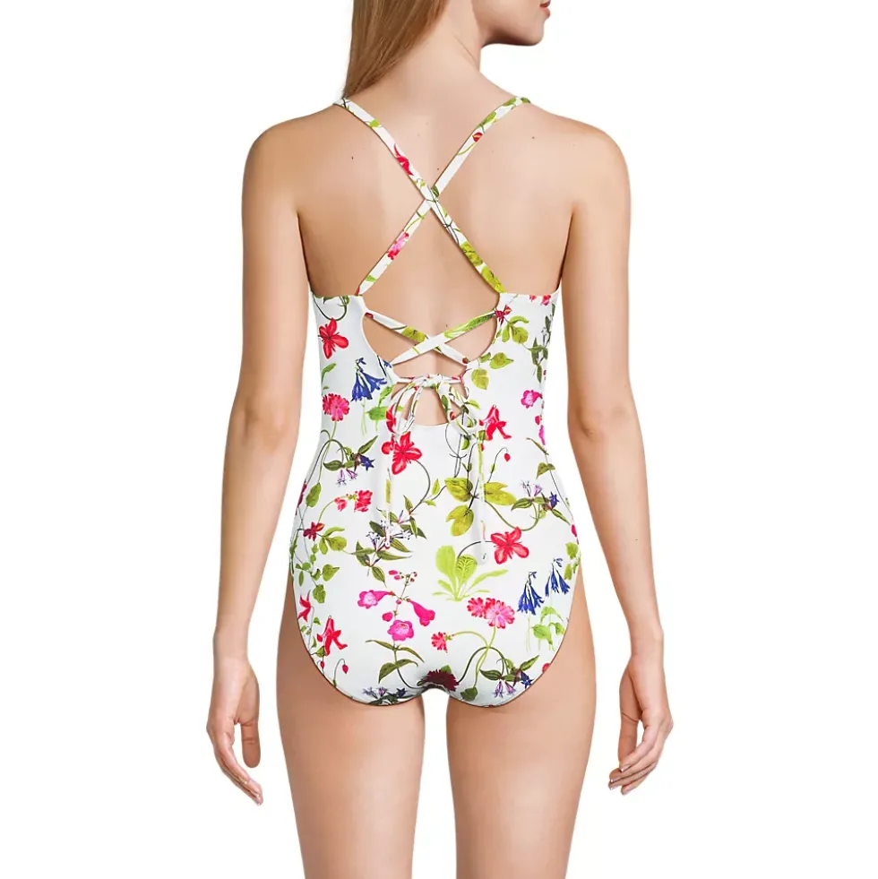 Women's Lace Up One Piece Swimsuit