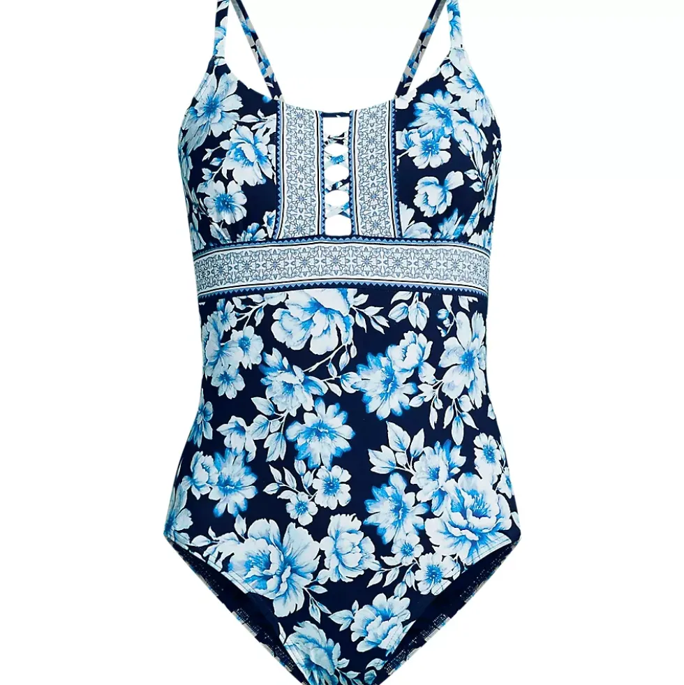 Women's Lace Up One Piece Swimsuit