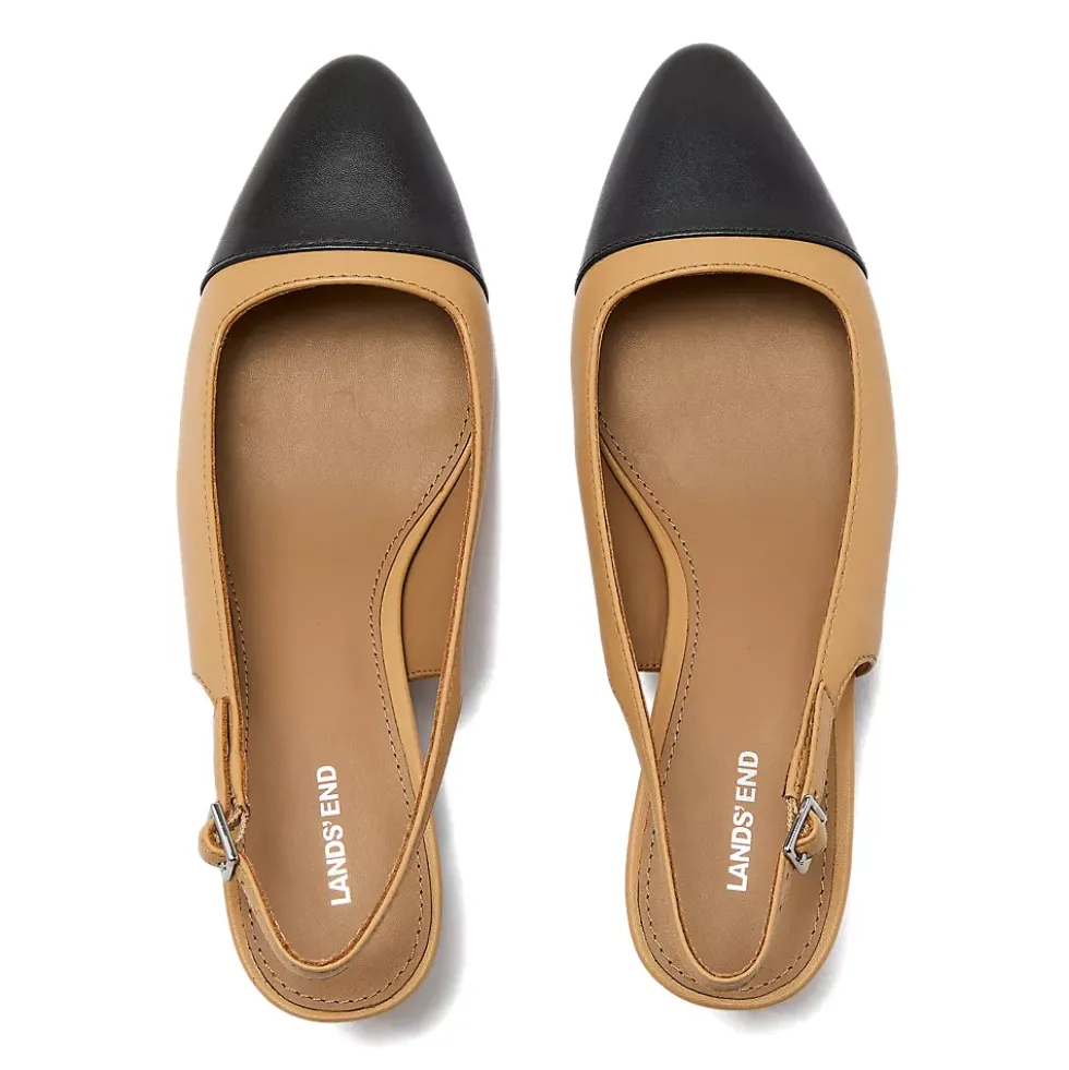 Women's Leather Slingback Cap Toe Kitten Heels