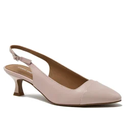 Women's Leather Slingback Cap Toe Kitten Heels