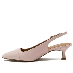 Women's Leather Slingback Cap Toe Kitten Heels