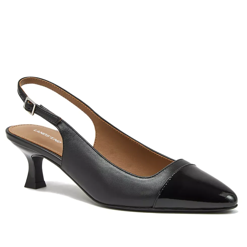 Women's Leather Slingback Cap Toe Kitten Heels