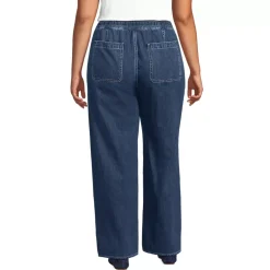 Women's Lightweight Denim High Rise Relaxed Straight Pull On Pocket Jeans
