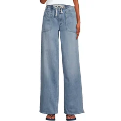 Women's Lightweight Denim High Rise Relaxed Straight Pull On Pocket Jeans