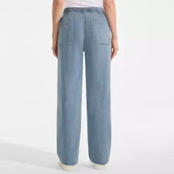 Women's Lightweight Denim High Rise Relaxed Straight Pull On Pocket Jeans