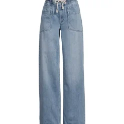 Women's Lightweight Denim High Rise Relaxed Straight Pull On Pocket Jeans