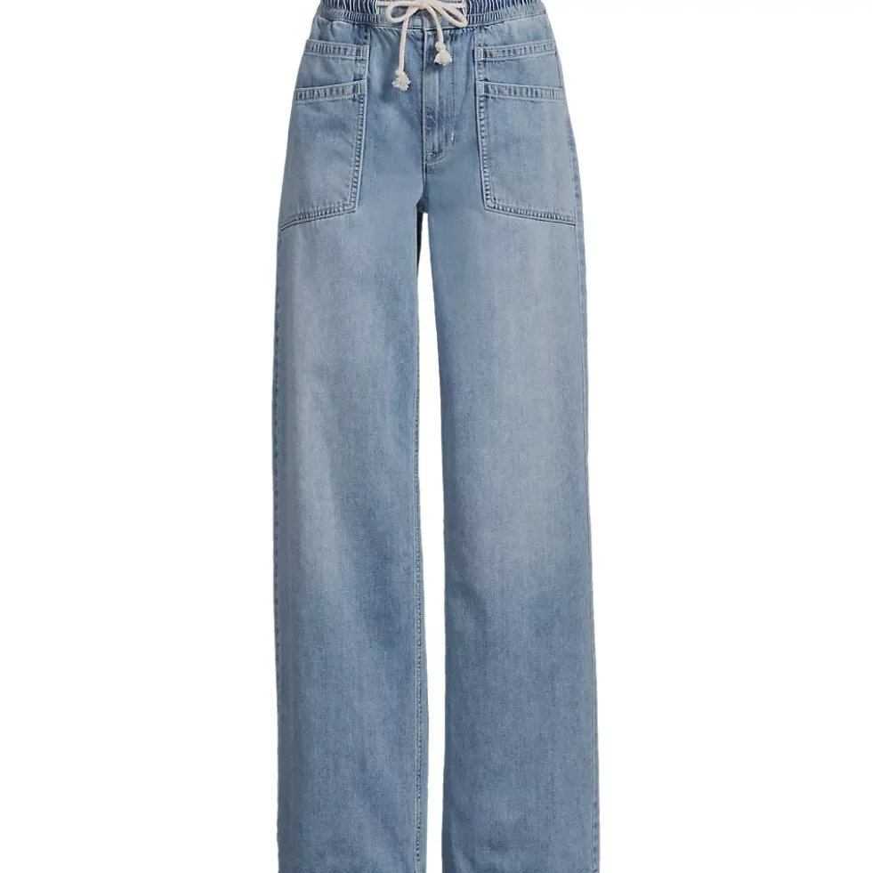 Women's Lightweight Denim High Rise Relaxed Straight Pull On Pocket Jeans
