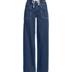 Women's Lightweight Denim High Rise Relaxed Straight Pull On Pocket Jeans