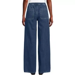 Women's Lightweight Denim High Rise Relaxed Straight Pull On Pocket Jeans