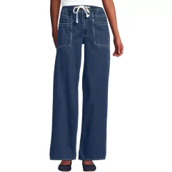 Women's Lightweight Denim High Rise Relaxed Straight Pull On Pocket Jeans