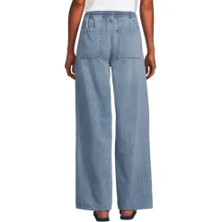 Women's Lightweight Denim High Rise Relaxed Straight Pull On Pocket Jeans