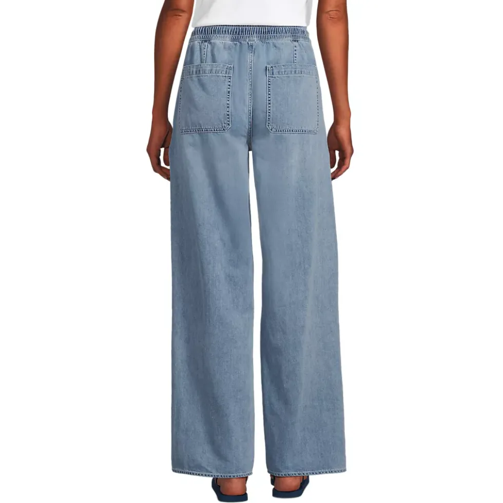 Women's Lightweight Denim High Rise Relaxed Straight Pull On Pocket Jeans