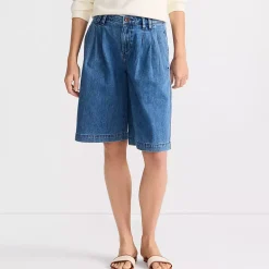 Women's Lightweight Denim Mid Rise Pleated 12" Slouchy Shorts