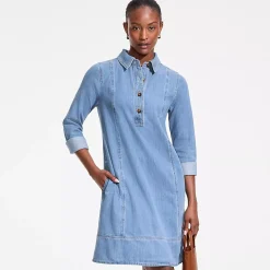 Women's Light Weight Denim Popover At the Knee Dress