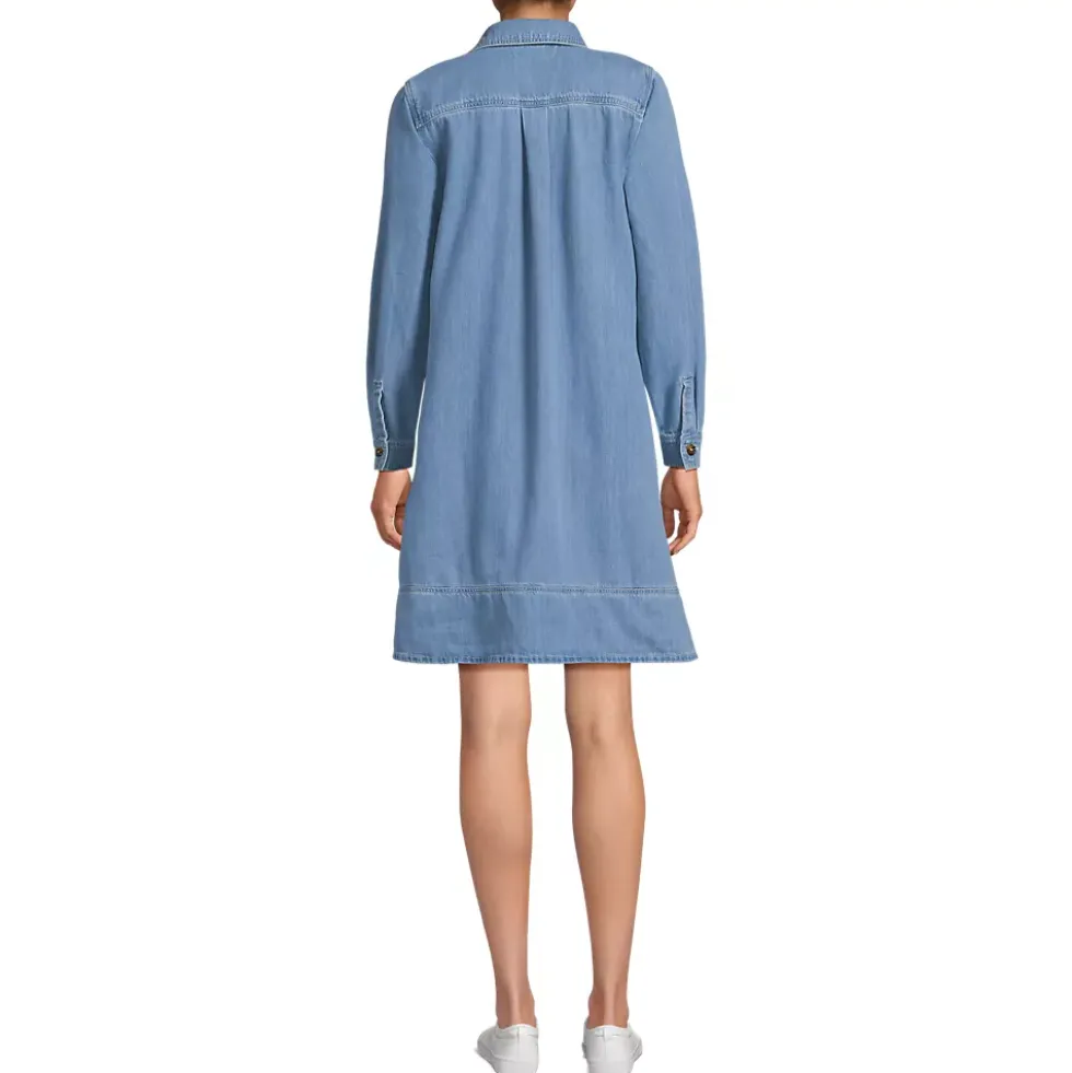 Women's Light Weight Denim Popover At the Knee Dress
