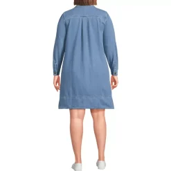 Women's Light Weight Denim Popover At the Knee Dress