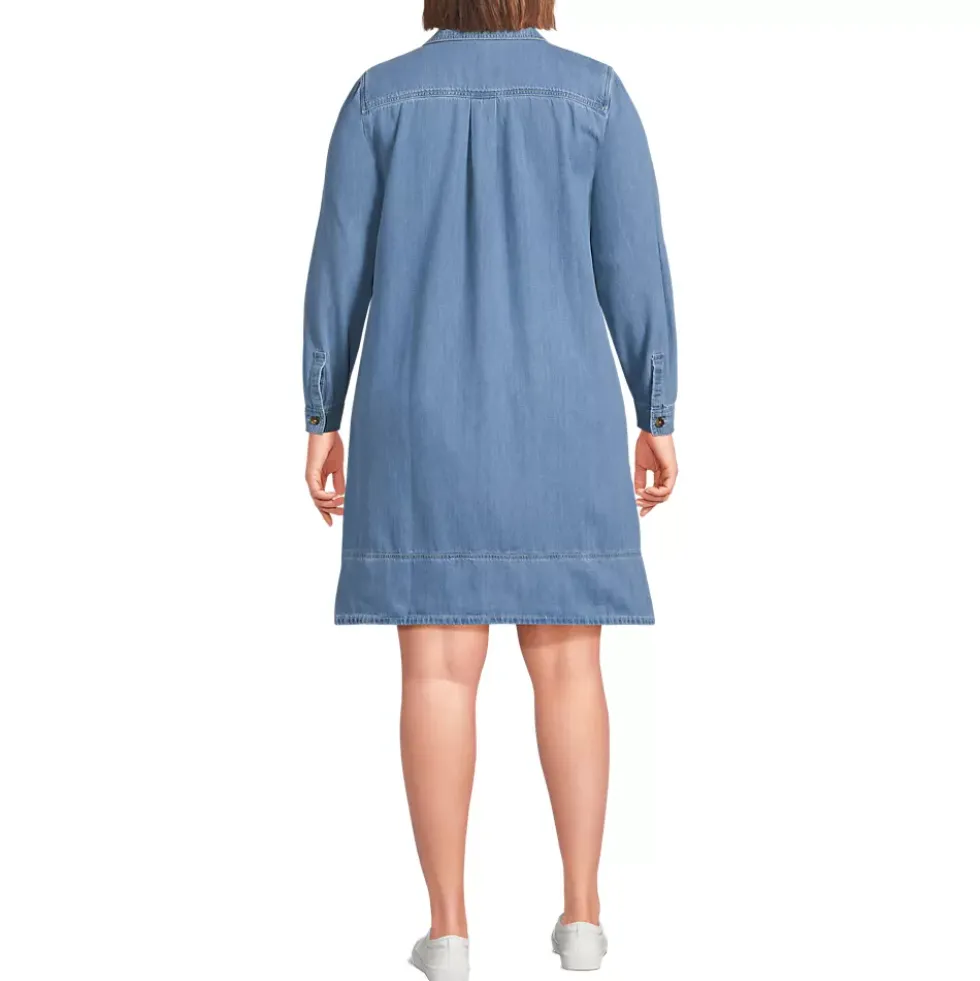 Women's Light Weight Denim Popover At the Knee Dress