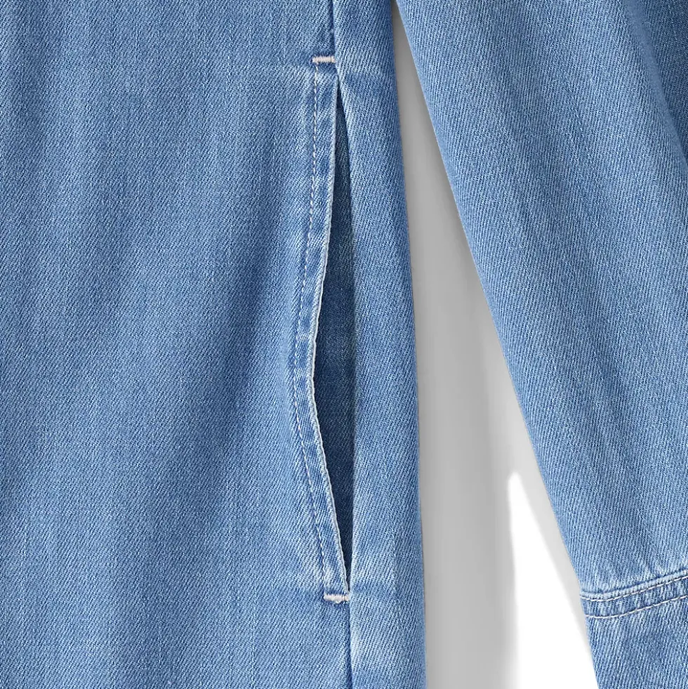 Women's Light Weight Denim Popover At the Knee Dress