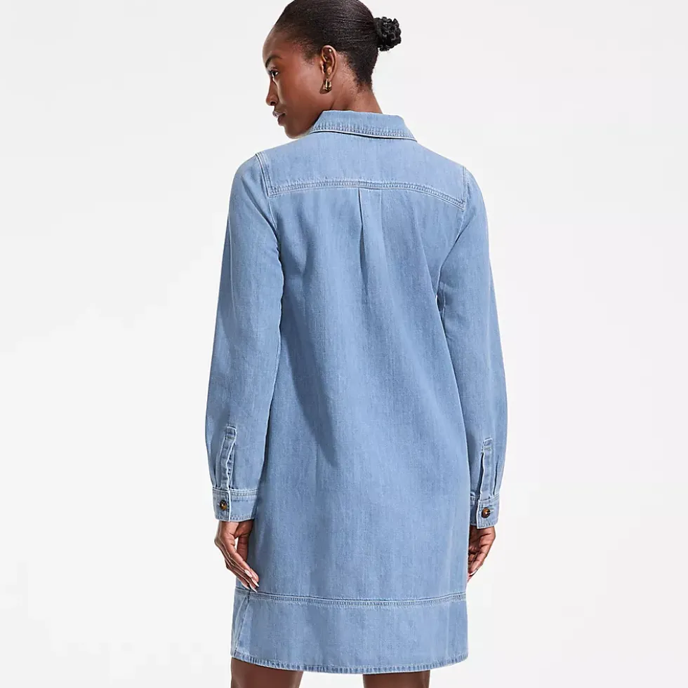 Women's Light Weight Denim Popover At the Knee Dress