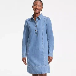 Women's Light Weight Denim Popover At the Knee Dress