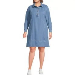 Women's Light Weight Denim Popover At the Knee Dress