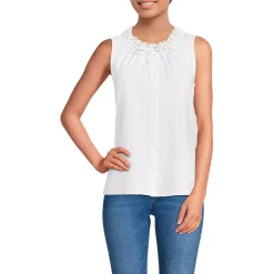 Women's Lightweight Jersey Button Front Lace Trim Tank